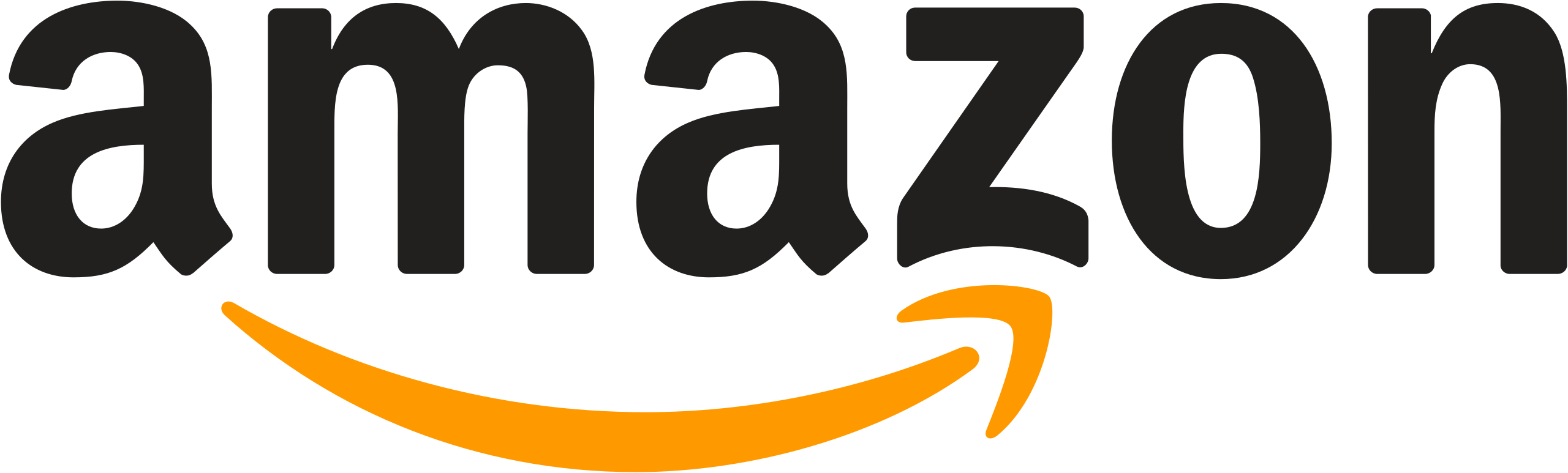 The image shows the Amazon logo with the word "amazon" in black lowercase letters and a yellow arrow curving from the letter "a" to "z" underneath, resembling a smile.