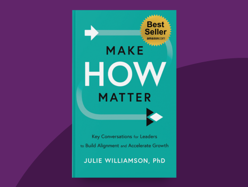 The book cover of "Make How Matter" by Julie Williamson, PhD features a teal background with bold white and black text and a yellow "Best Seller" badge in the top right corner.