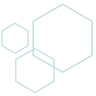 Three light blue hexagonal outlines of different sizes overlap slightly on a plain white background, creating a minimalist geometric design.