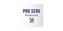 Logo for the "Pro Serv Podcast" with bold blue and red text on a white background, featuring the number 54 below the podcast title.