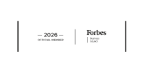 Minimalist graphic showing "2026 Official Member" and "Forbes Business Council" in black text on a white background, separated by a vertical line.